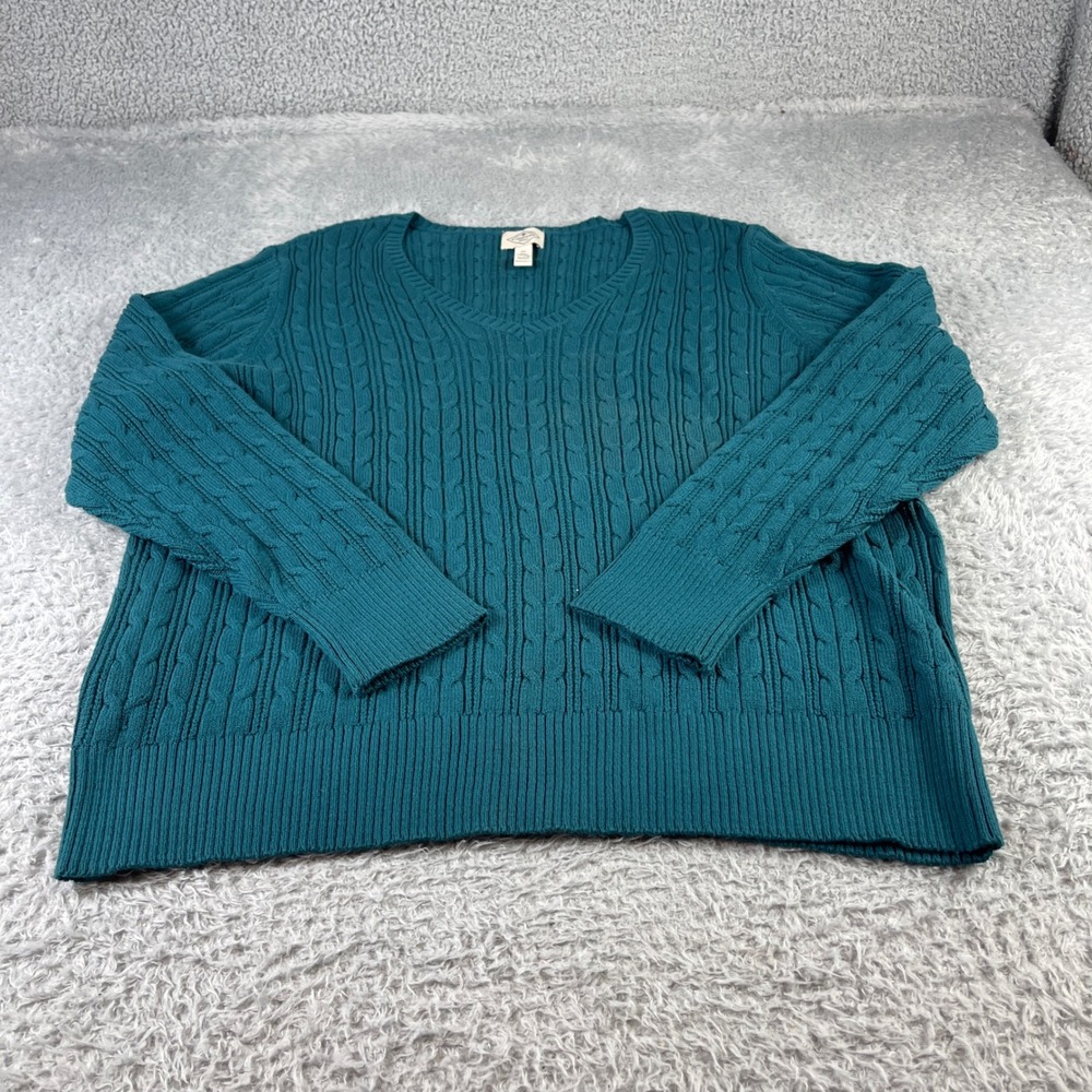 ST JOHNS BAY Teal Cable Knit V Neck Sweater Plus Size 3X Cotton Blend